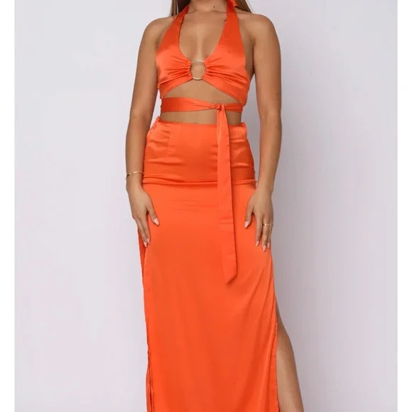 WHITE FOX good feeling maxi skirt WHITE FOX Got game crop top SET orange M NEW - Picture 14 of 16